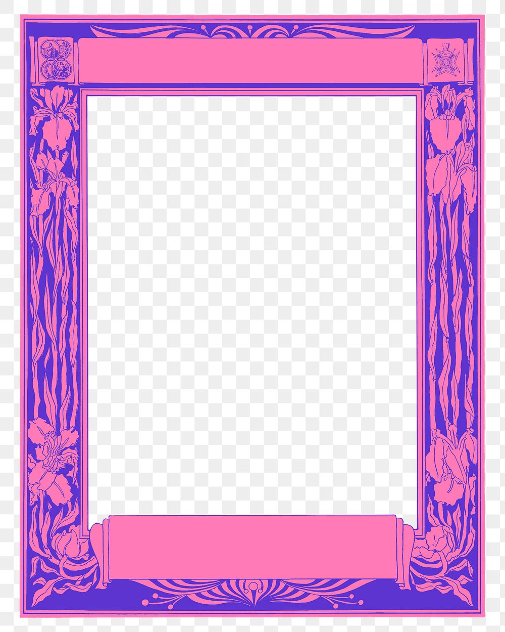 Vintage floral png frame, pink rectangle shape on transparent background, remixed from the artworks by Johann Georg van…