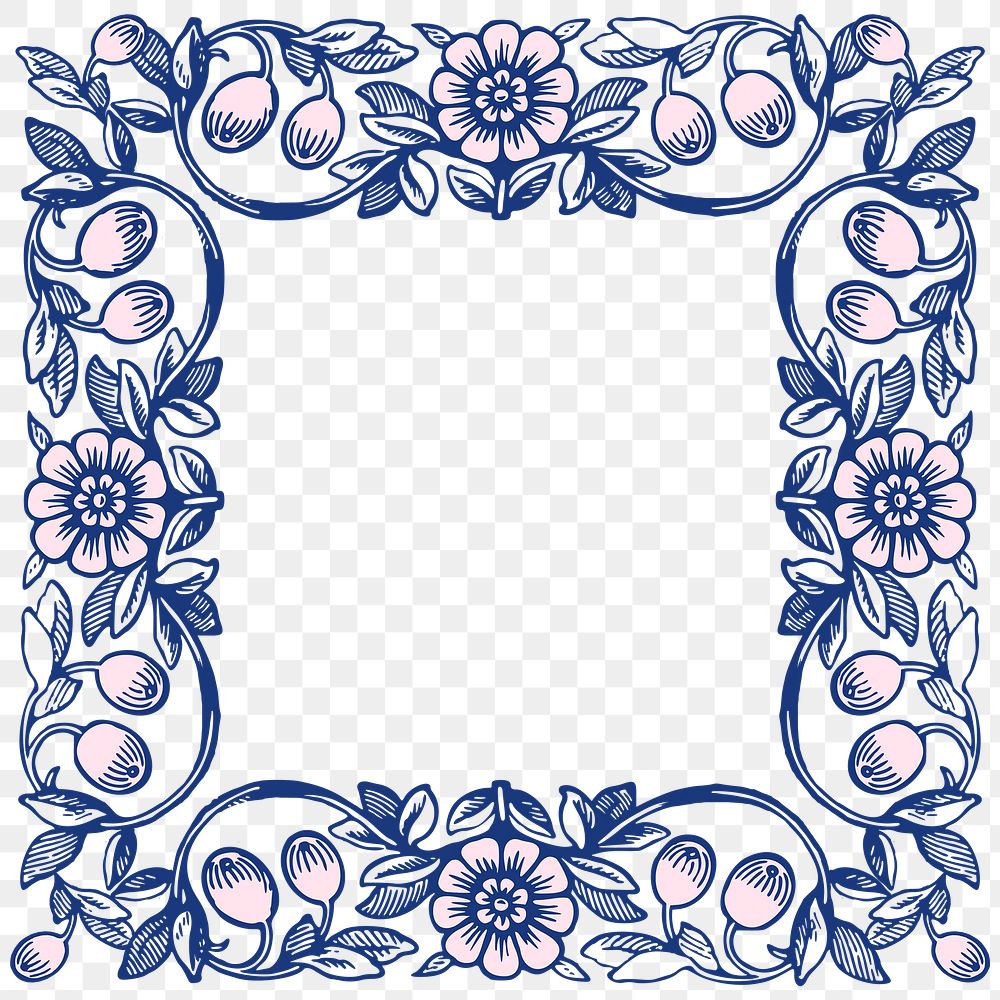 Vintage flower png frame, ornamental design, transparent background, remixed by rawpixel