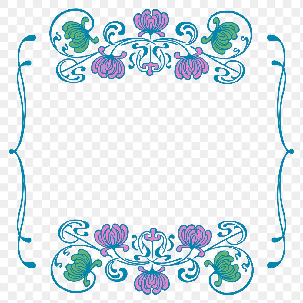 Vintage floral png ornament frame, transparent background, remixed by rawpixel