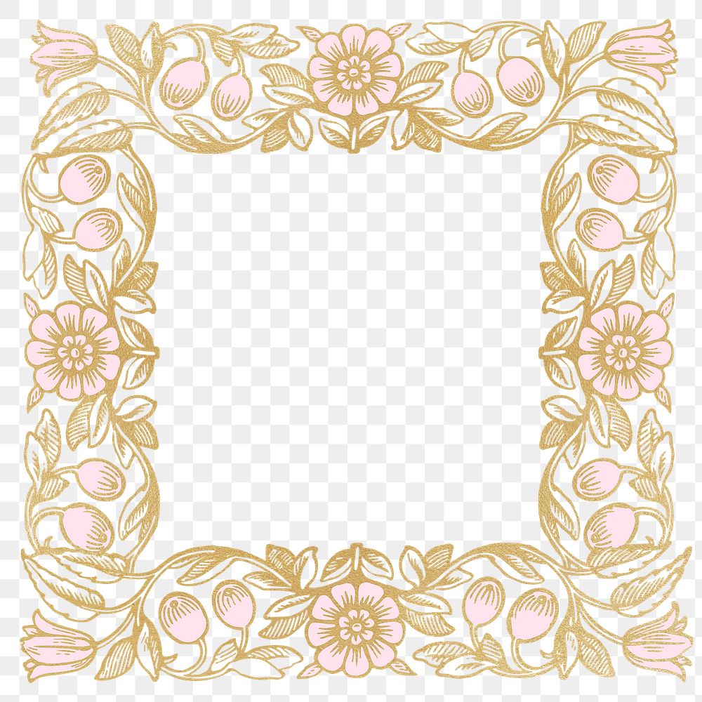 Vintage wedding png frame, floral design, transparent background, remixed by rawpixel