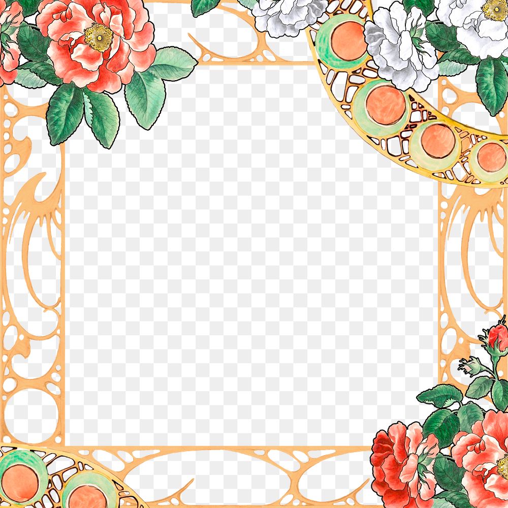 Orange flower png frame, vintage design, transparent background, remixed by rawpixel