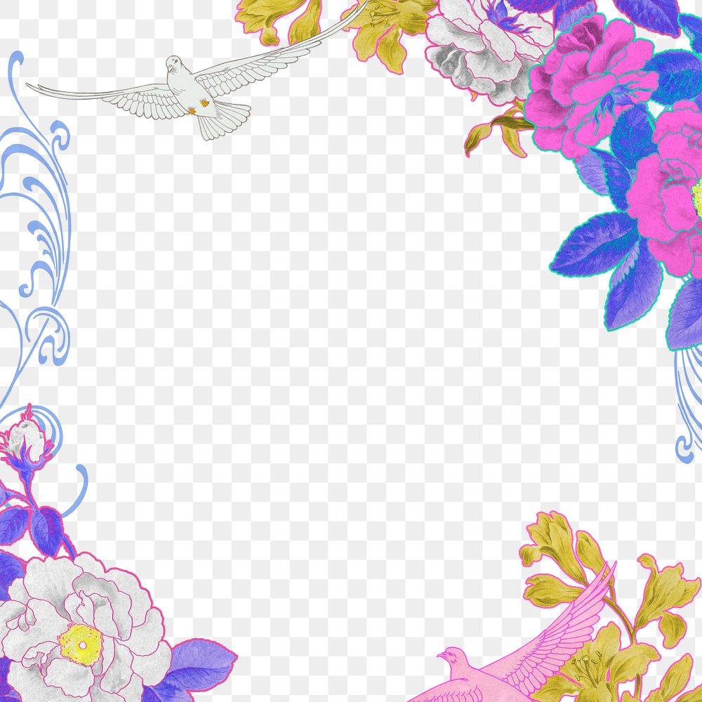 Spring floral png frame, vintage design, transparent background, remixed by rawpixel