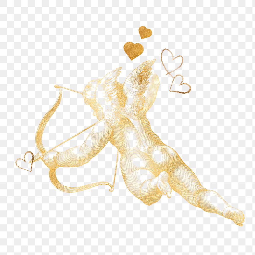 Gold cupid png Valentine's sticker, transparent background, remixed by rawpixel