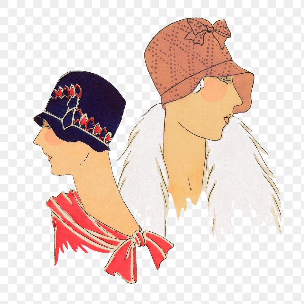 1920s women's fashion png sticker on transparent background, remixed from the artwork of George Barbier
