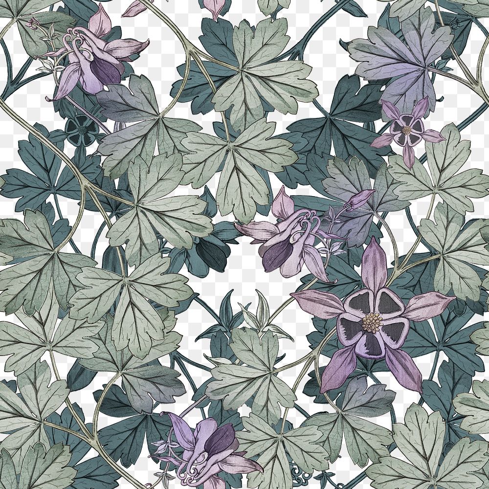 Columbine pattern png leaf sticker, transparent background, remixed by rawpixel