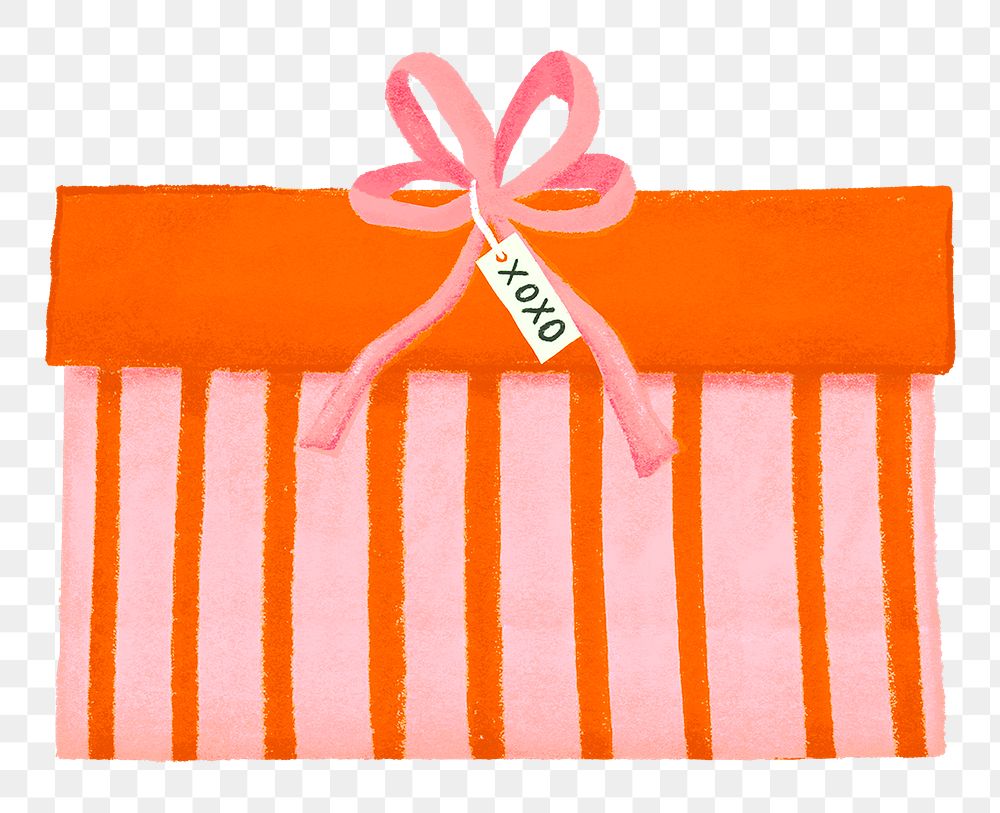 Orange birthday png gift box sticker, cute illustration, transparent background