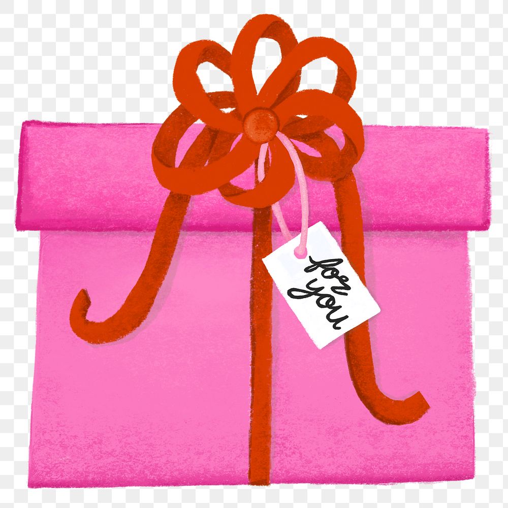 Cute birthday present png sticker, pink celebration illustration, transparent background