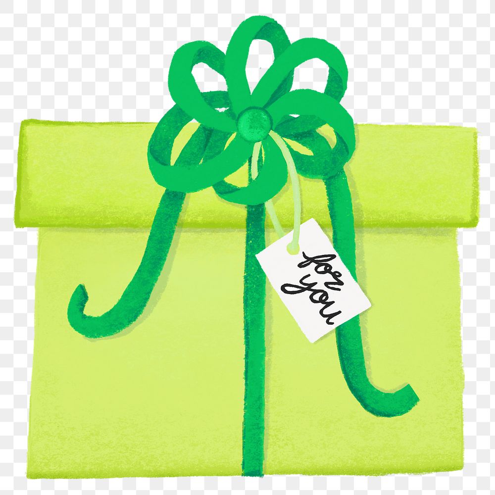 Cute birthday present png sticker, green celebration illustration, transparent background