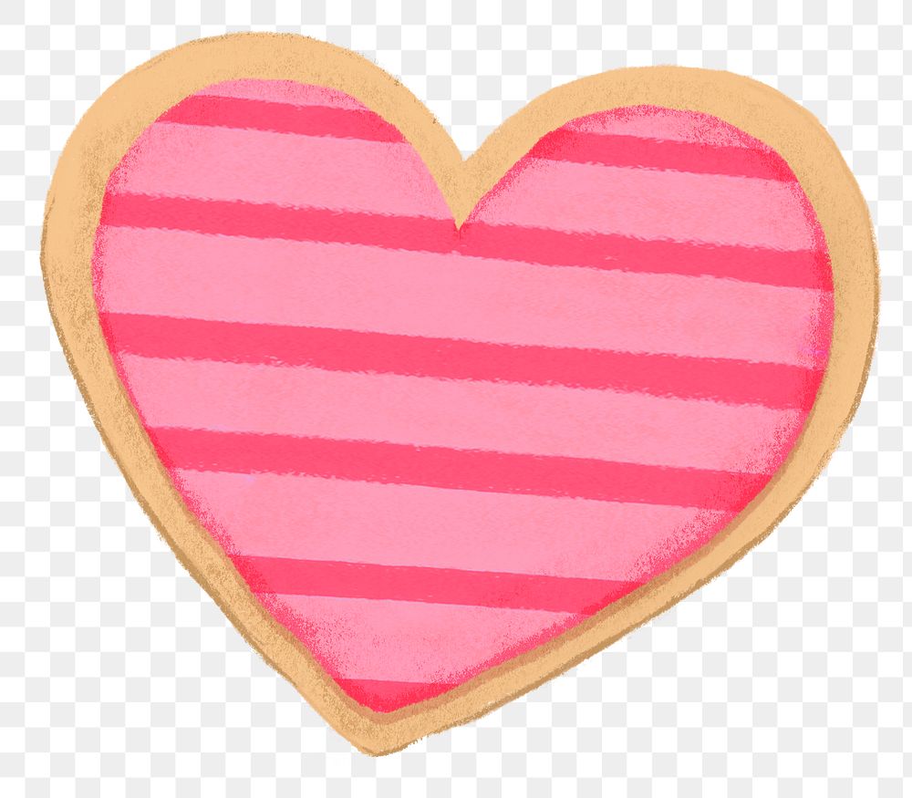 Pink striped png heart cookie sticker, Valentine's graphic, transparent background