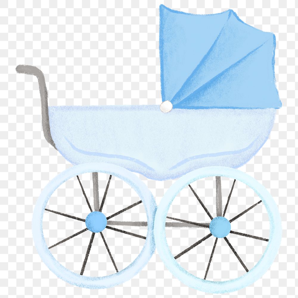 Blue baby stroller png sticker, cute illustration, transparent background