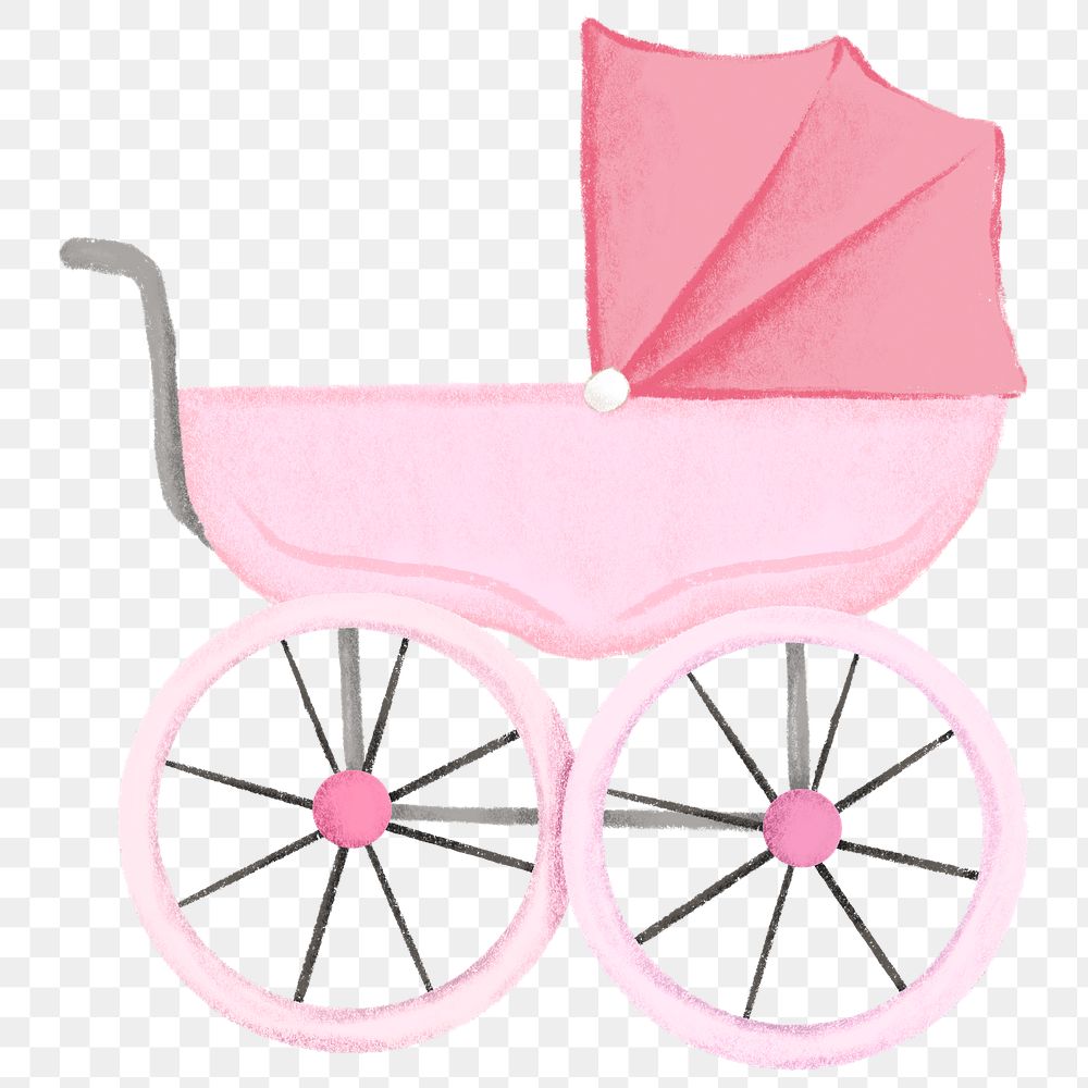 Pink baby stroller png sticker, cute illustration, transparent background
