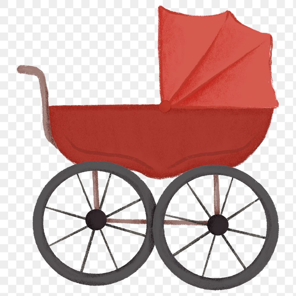 Red baby stroller png sticker, cute illustration, transparent background