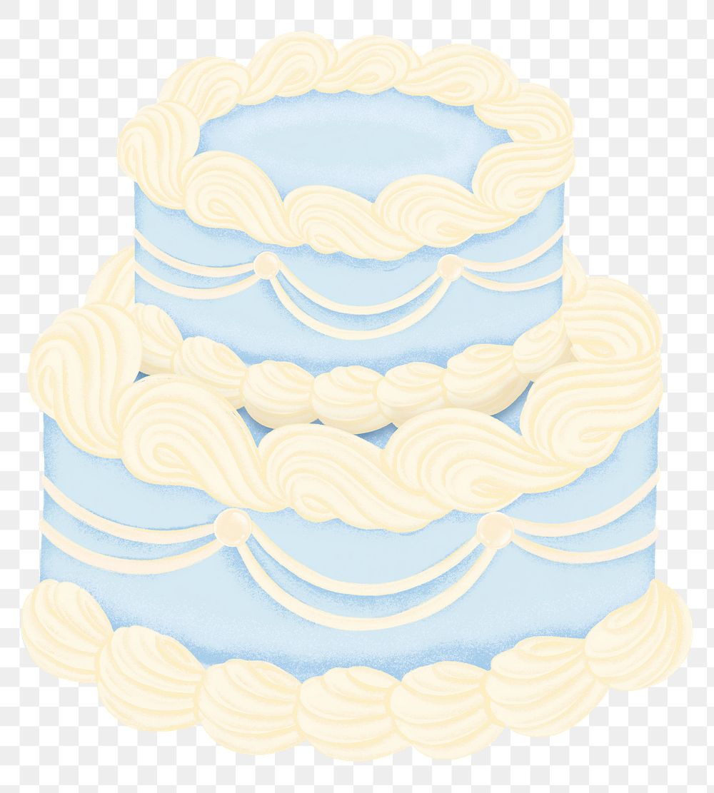 Blue wedding cake png sticker, celebration graphic, transparent background