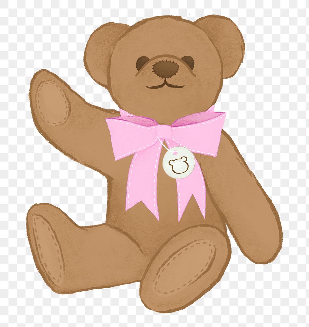 Teddy bear png sticker, cute plush toy graphic, transparent background