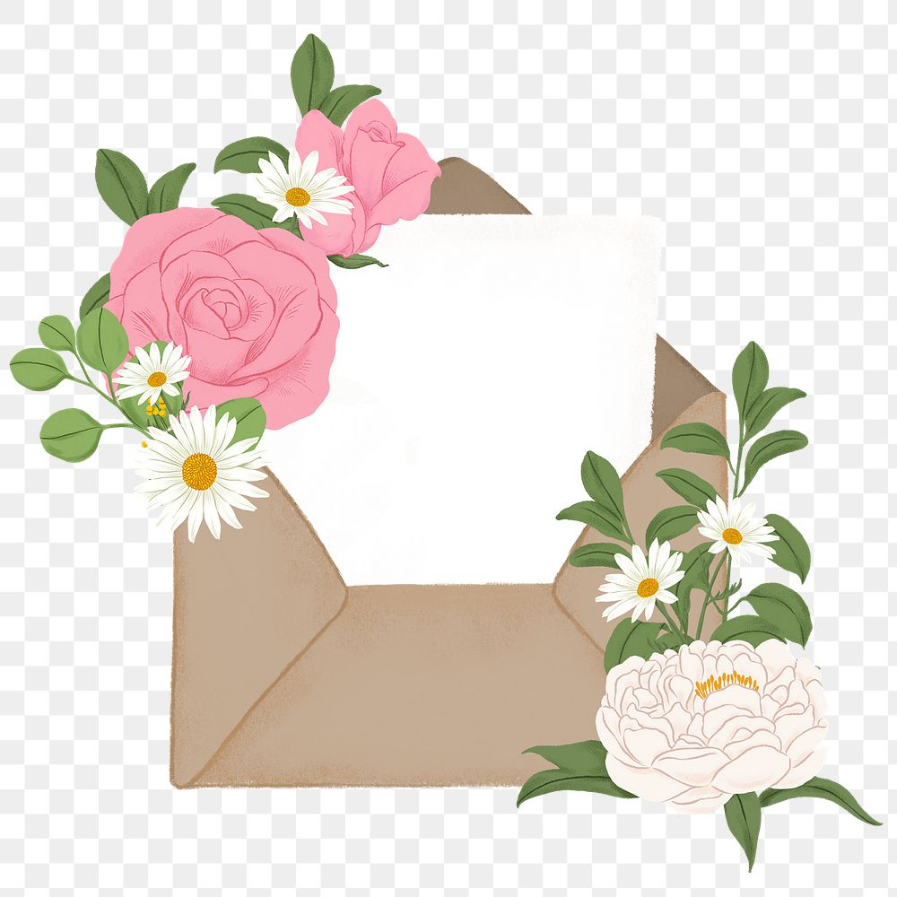 Floral wedding invitation png sticker, envelope graphic, transparent background