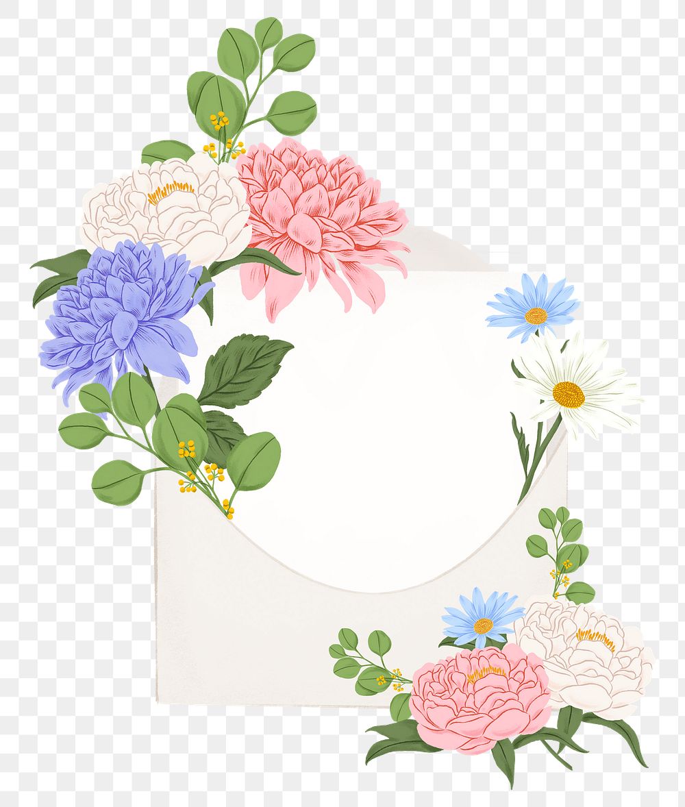 Floral wedding invitation png sticker, envelope graphic, transparent background
