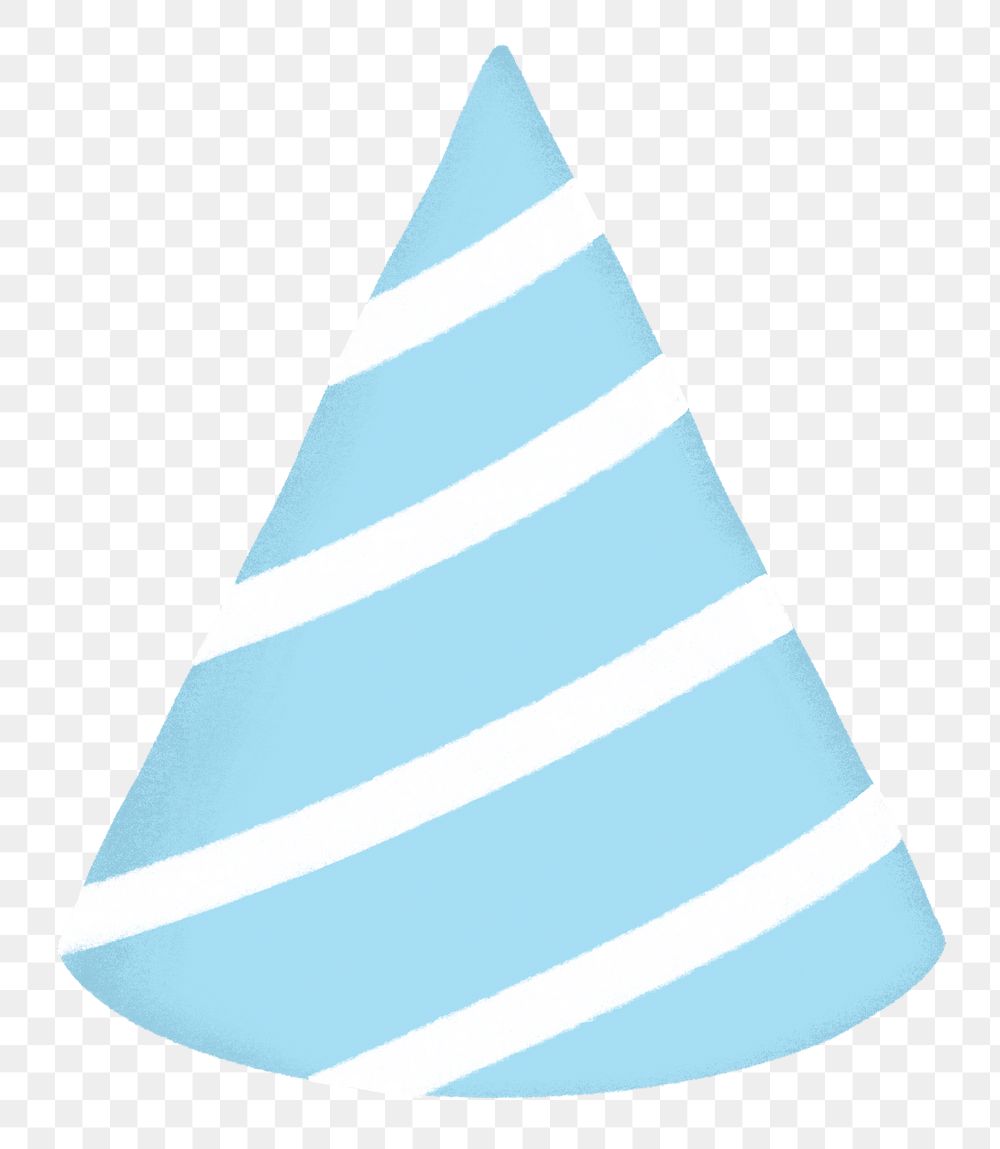 Birthday cone hat png sticker, blue striped design, transparent background