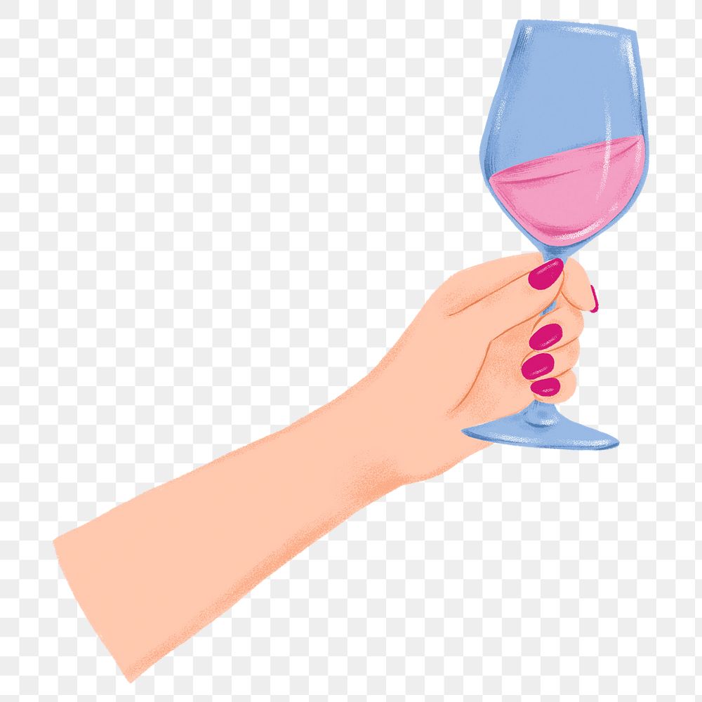 Hand raising png wine glass sticker, party illustration, transparent background