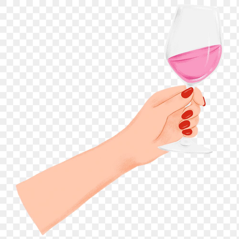 Hand raising png wine glass sticker, party illustration, transparent background