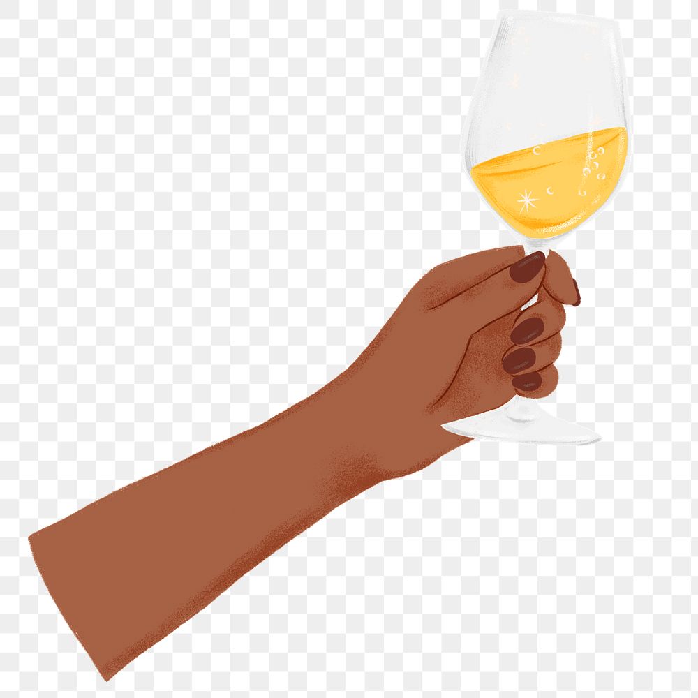 Hand raising png wine glass sticker, party illustration, transparent background