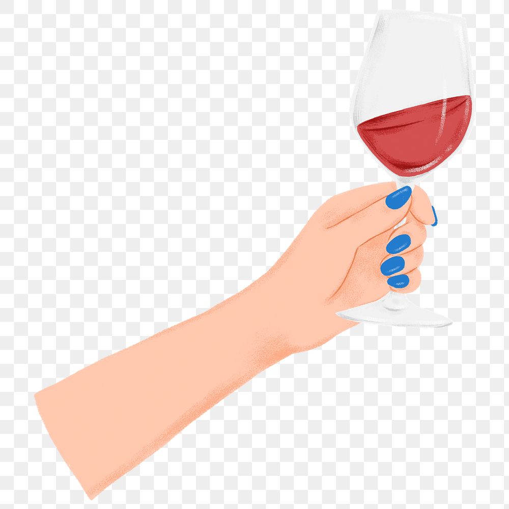 Hand raising png wine glass sticker, party illustration, transparent background