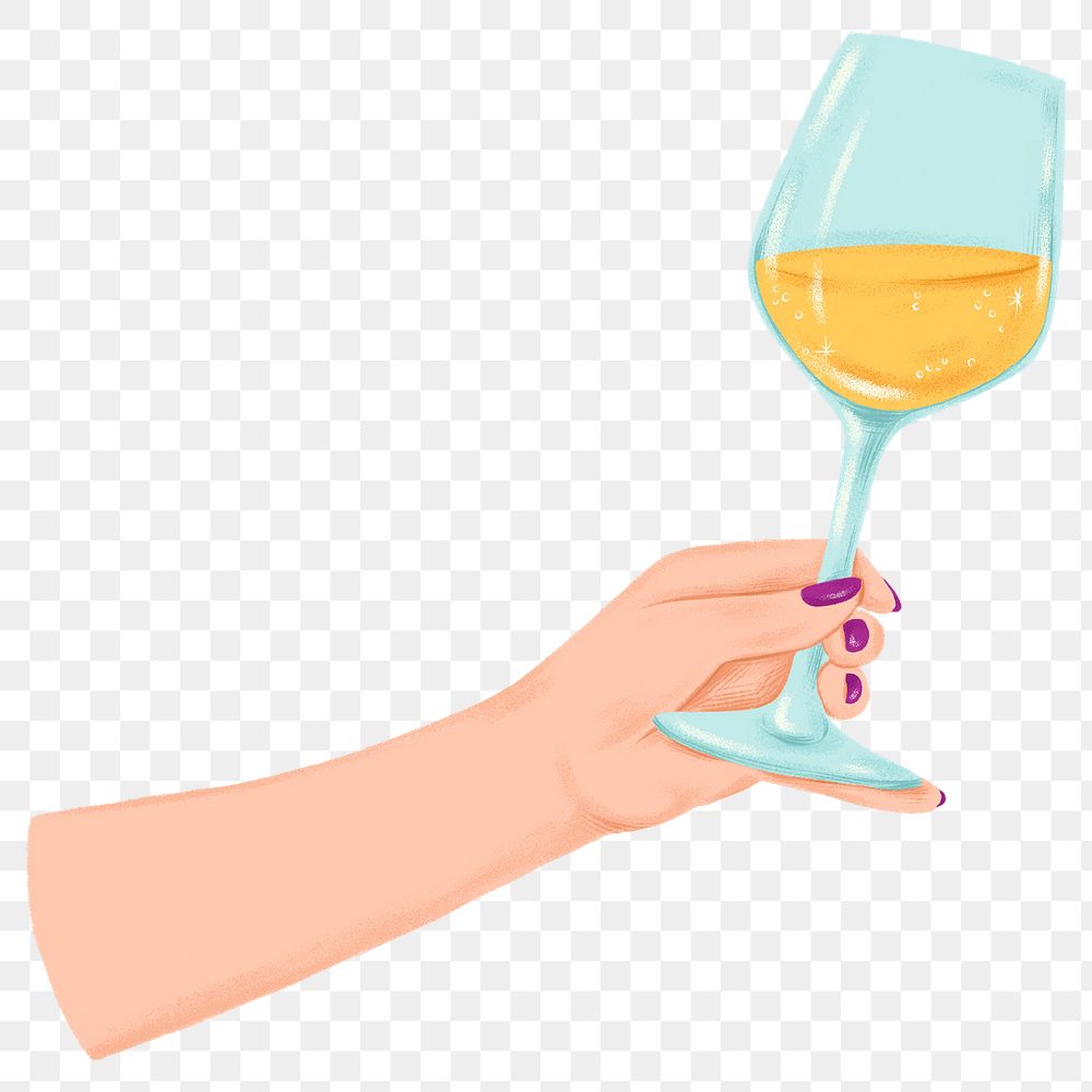 Hand raising png wine glass sticker, party illustration, transparent background