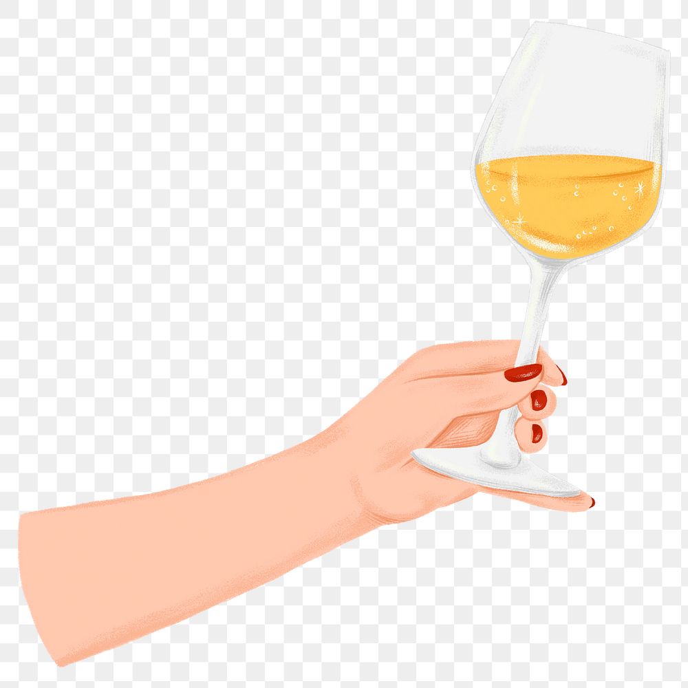 Hand raising png wine glass sticker, party illustration, transparent background