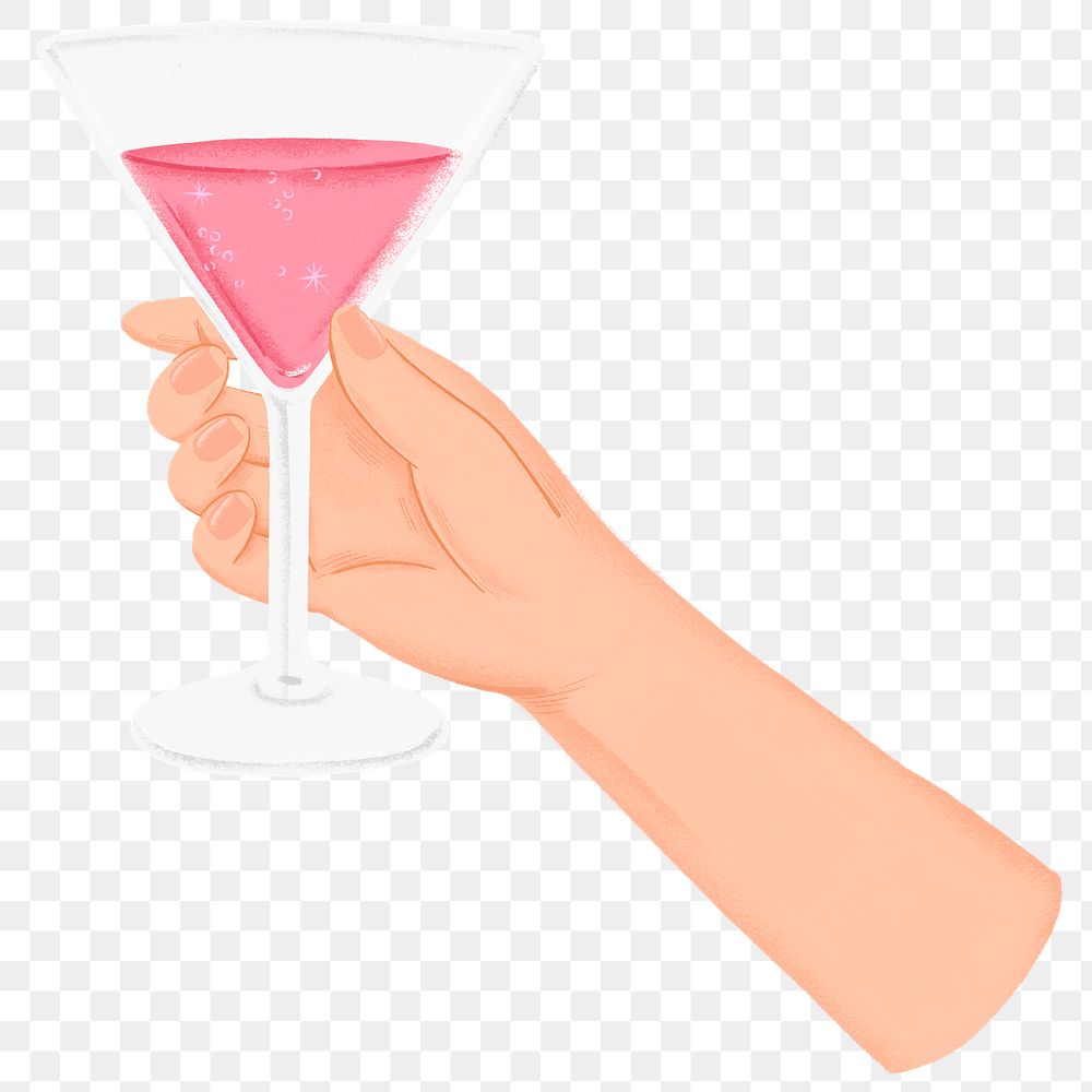 Hand png sticker raising martini glass, party illustration, transparent background