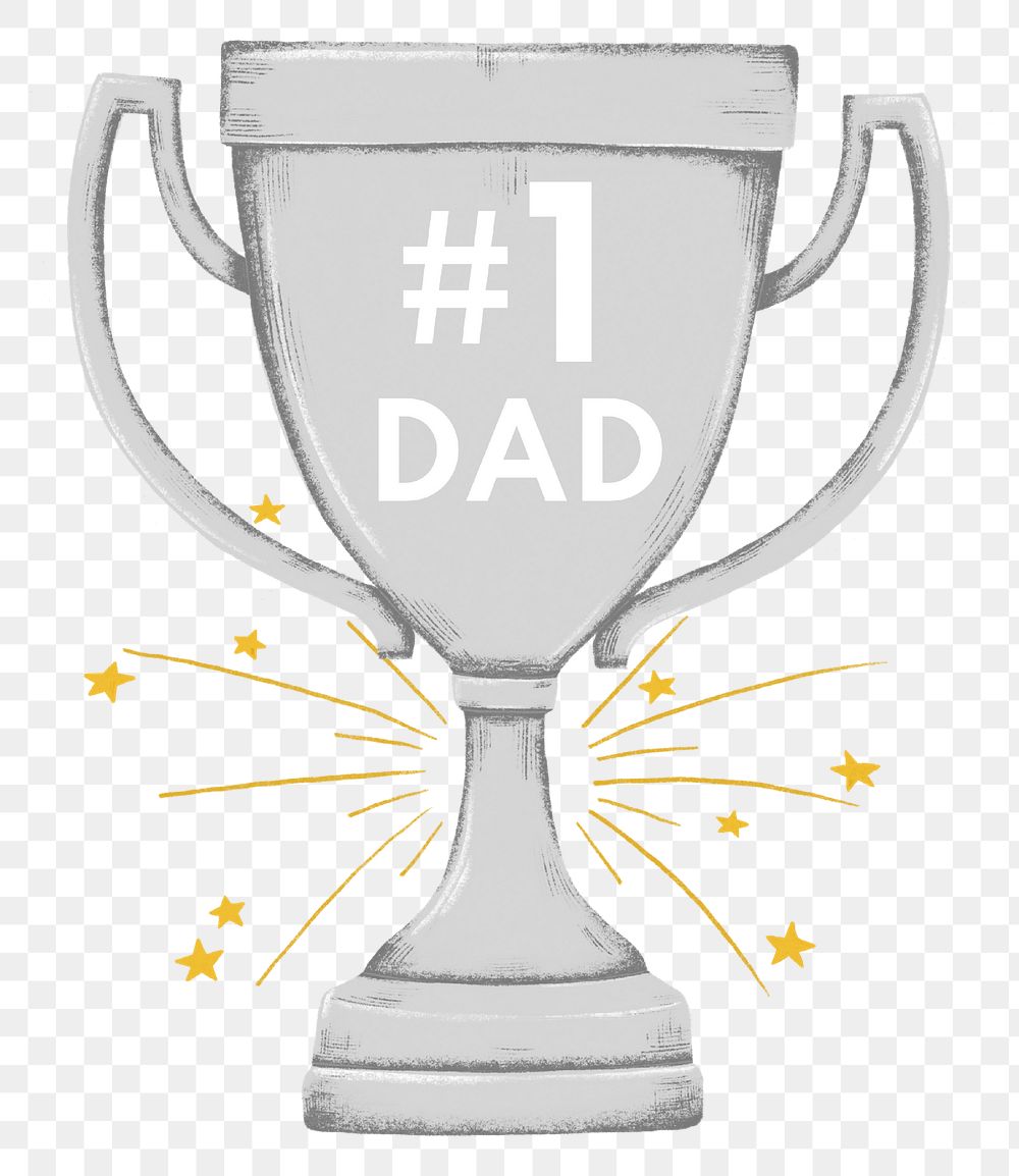 Father's day png celebration sticker, #1 dad trophy illustration, transparent background