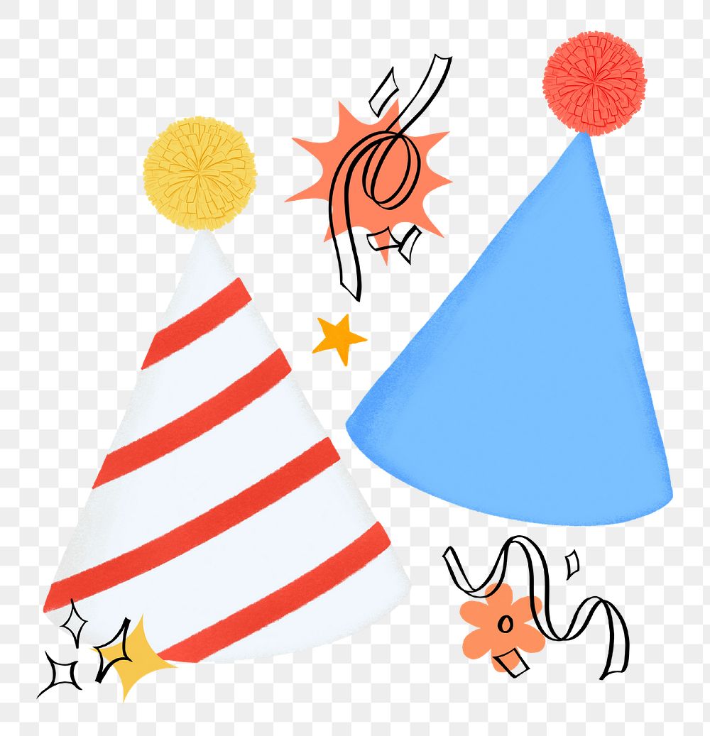 Birthday cone hats png sticker, party graphic, transparent background