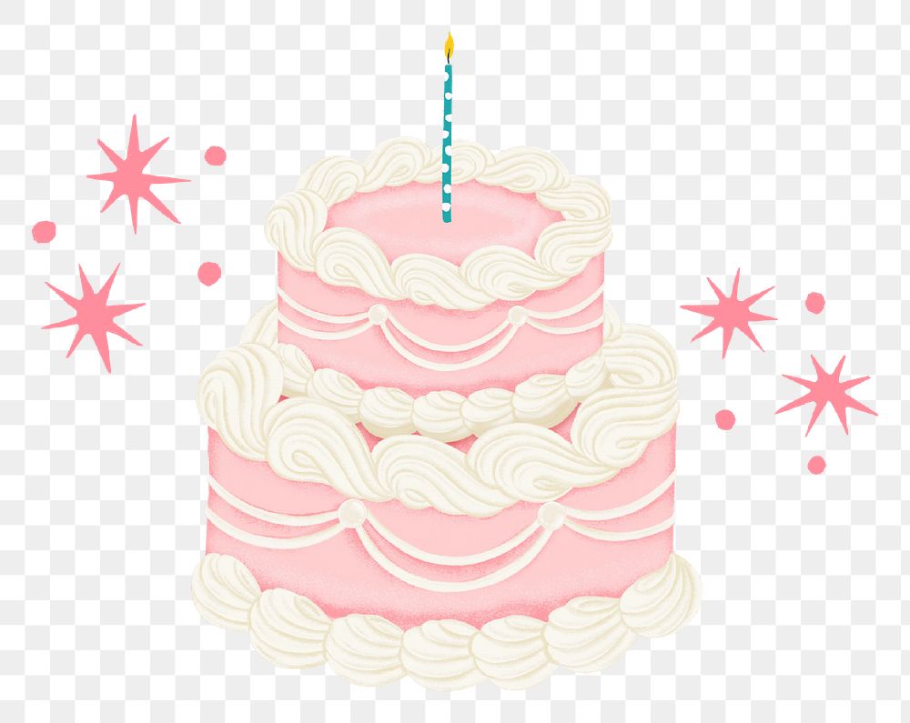 Pink birthday cake png sticker, celebration graphic, transparent background