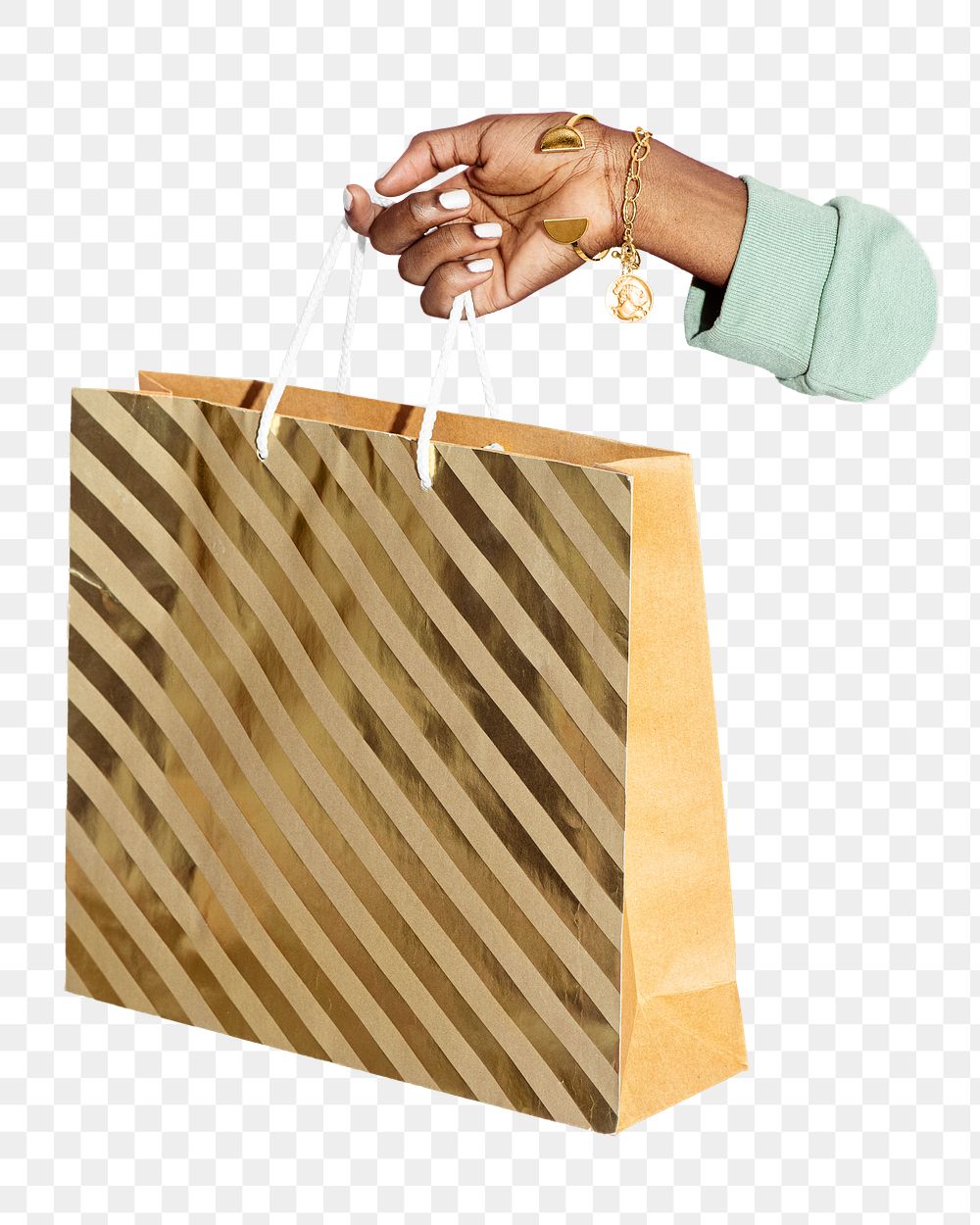 Shopping sale png season, woman holding a bag in transparent background