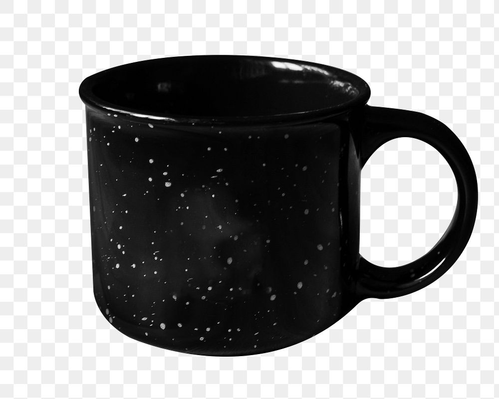 Black enamel mug png sticker, transparent background