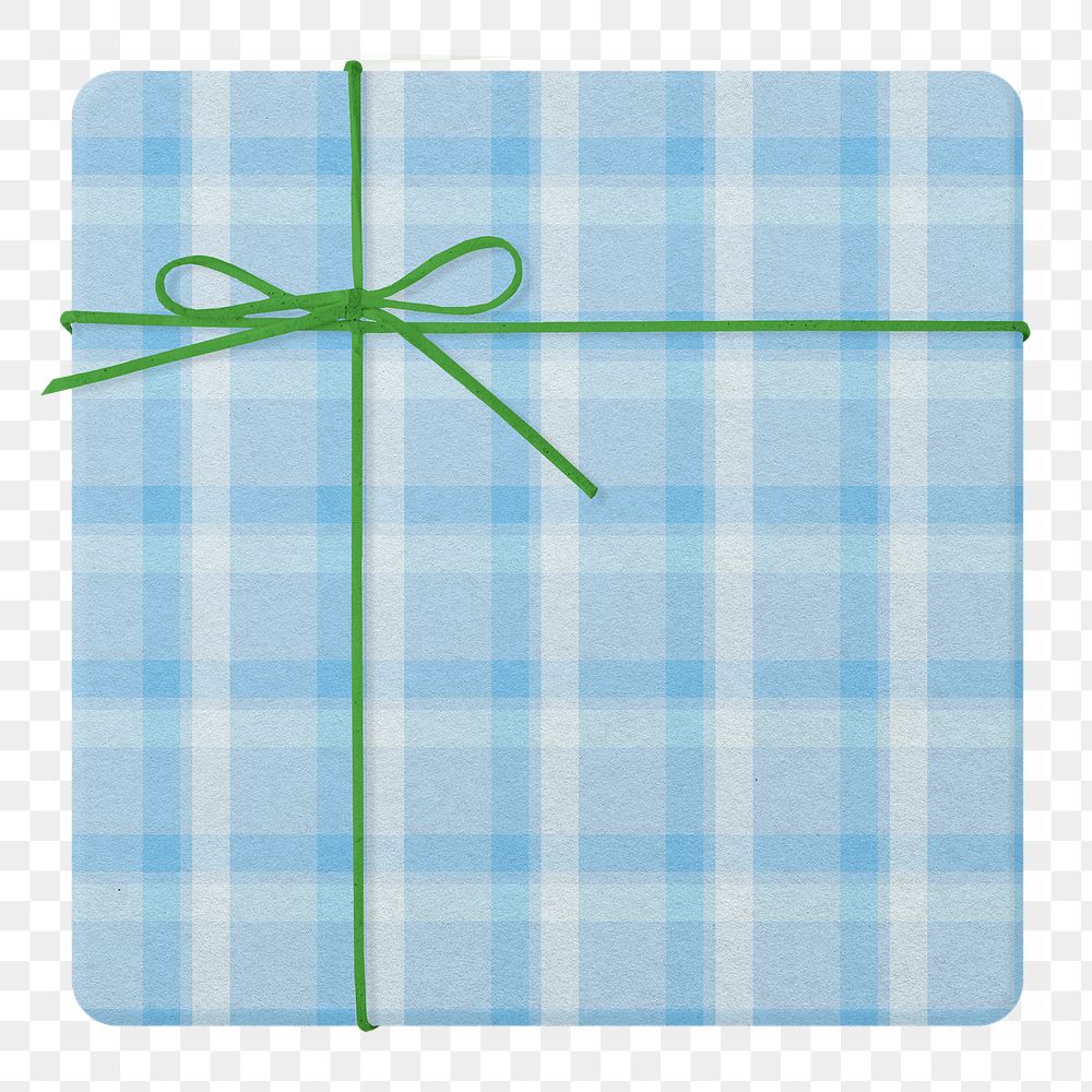 Gift box png sticker, blue flannel design , transparent background