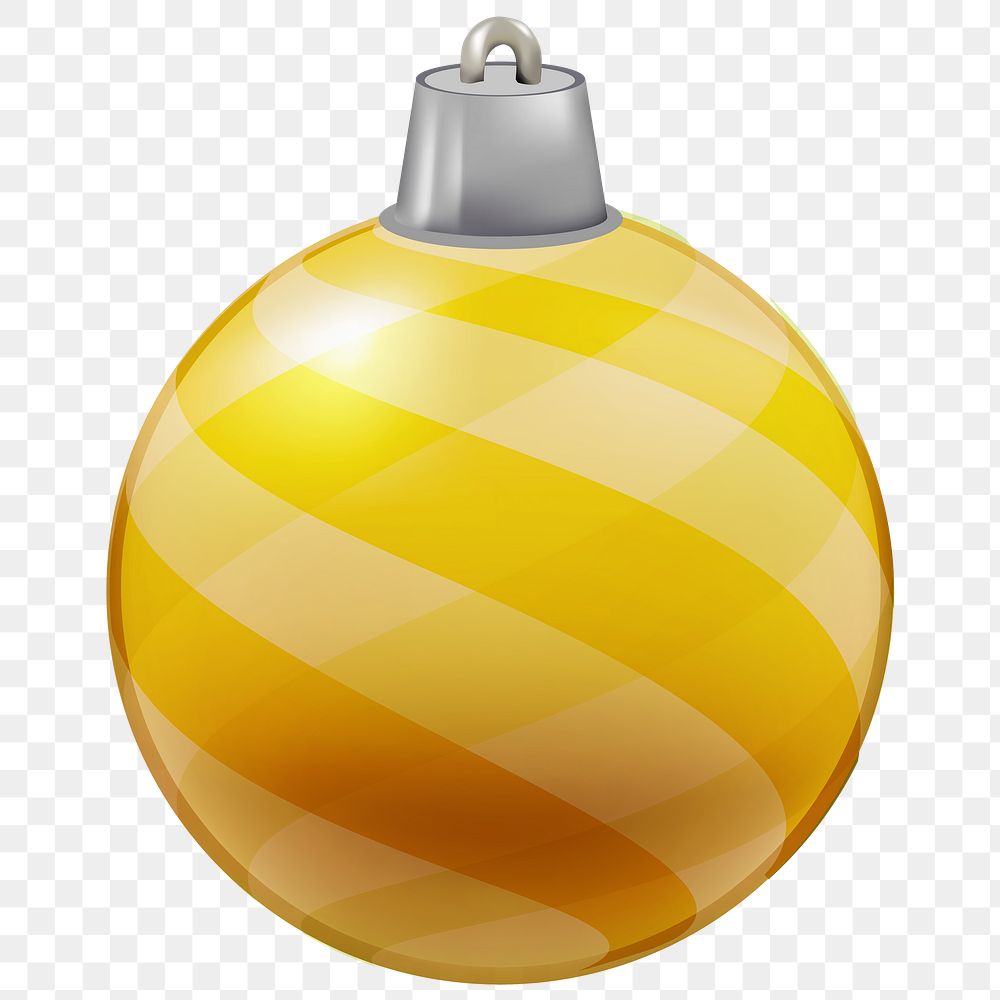 Christmas bauble png striped yellow ball sticker, transparent background