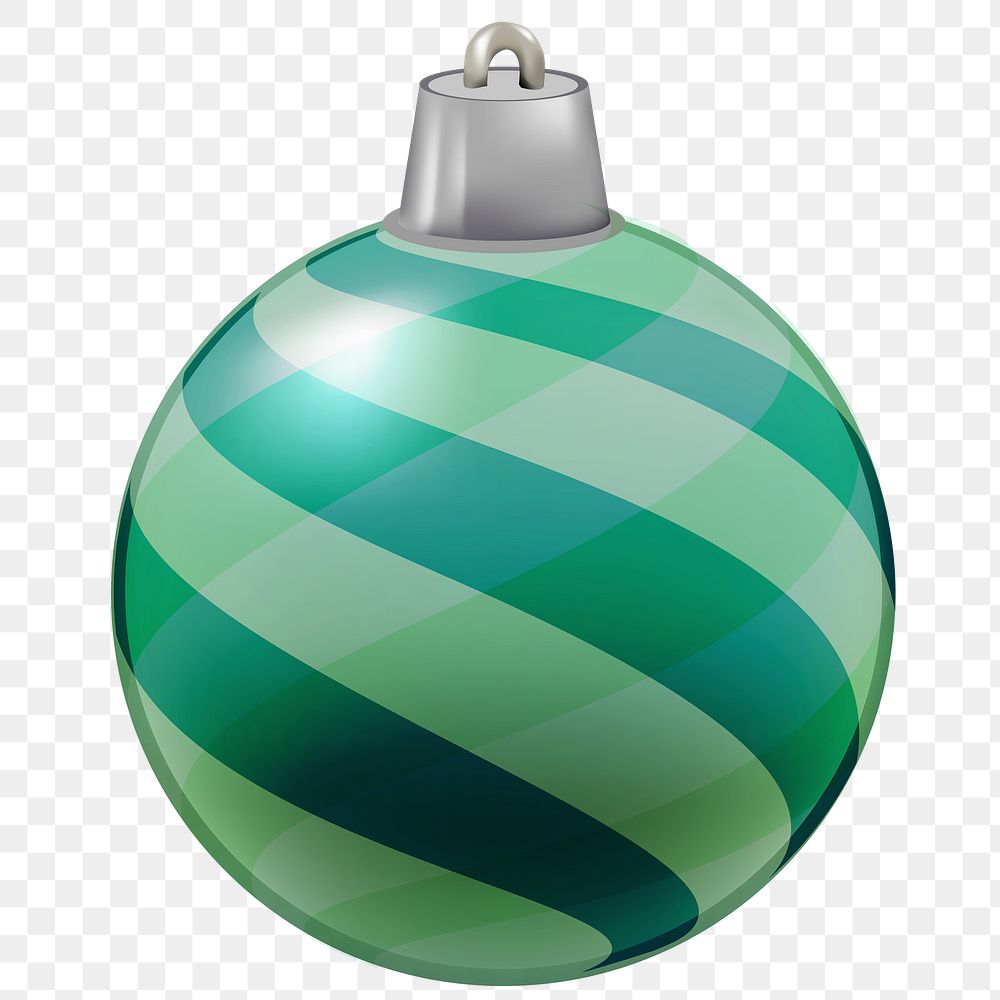 PNG striped green Christmas ball sticker, transparent background