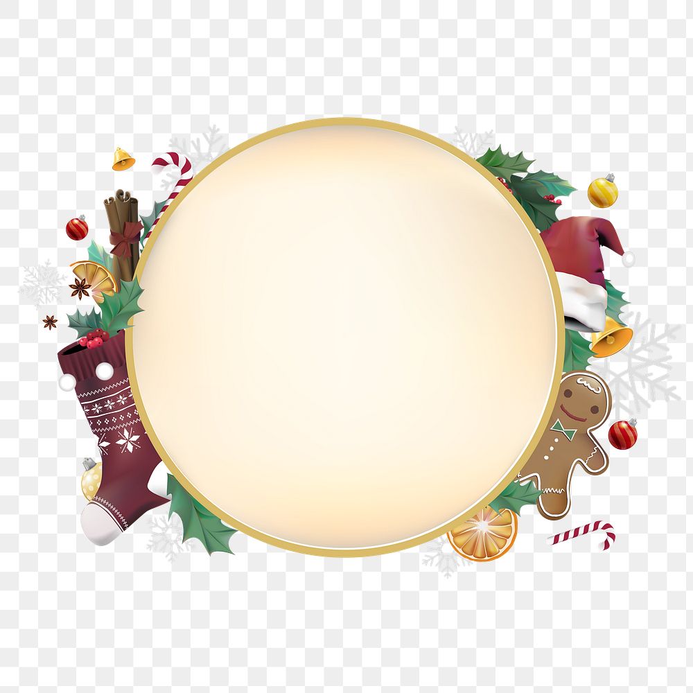 Christmas frame png round badge sticker, transparent background