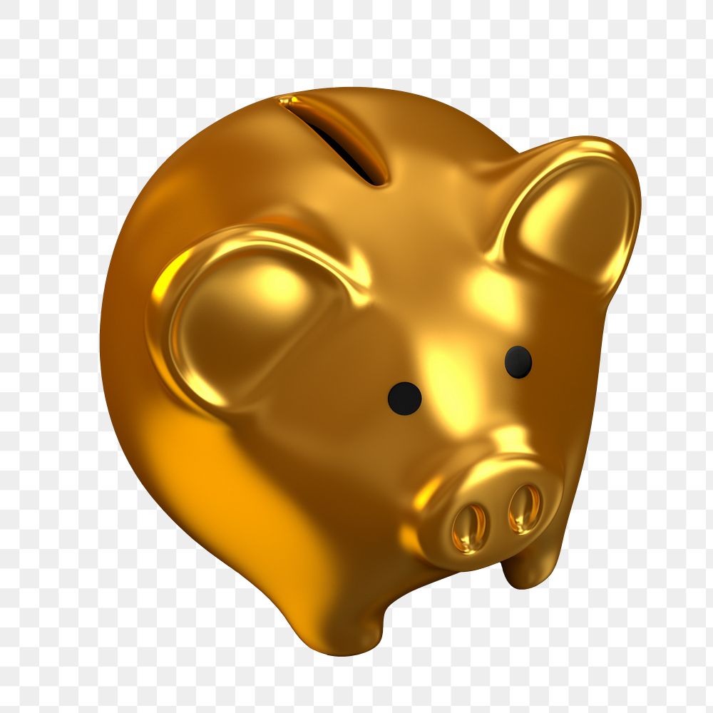 Gold piggy bank png sticker, transparent background