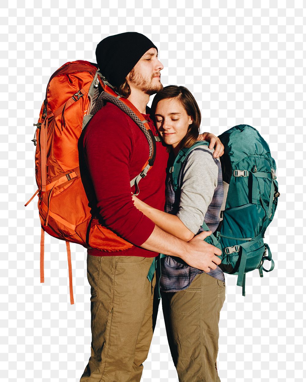 Couple backpackers png sticker, transparent background