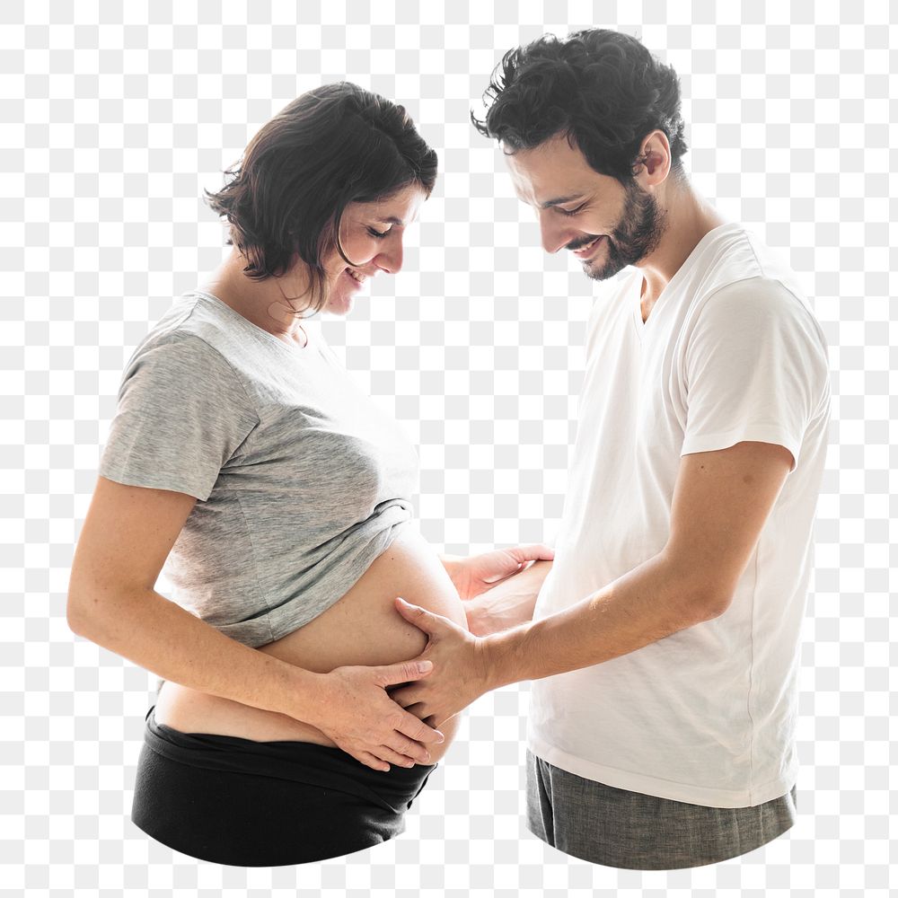 PNG pregnant woman with her husband in transparent background