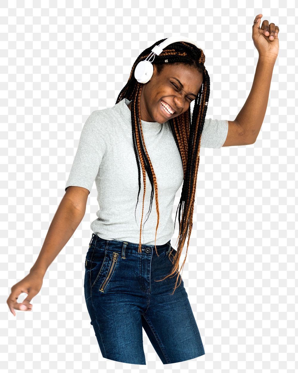 Woman listening to music png sticker, transparent background