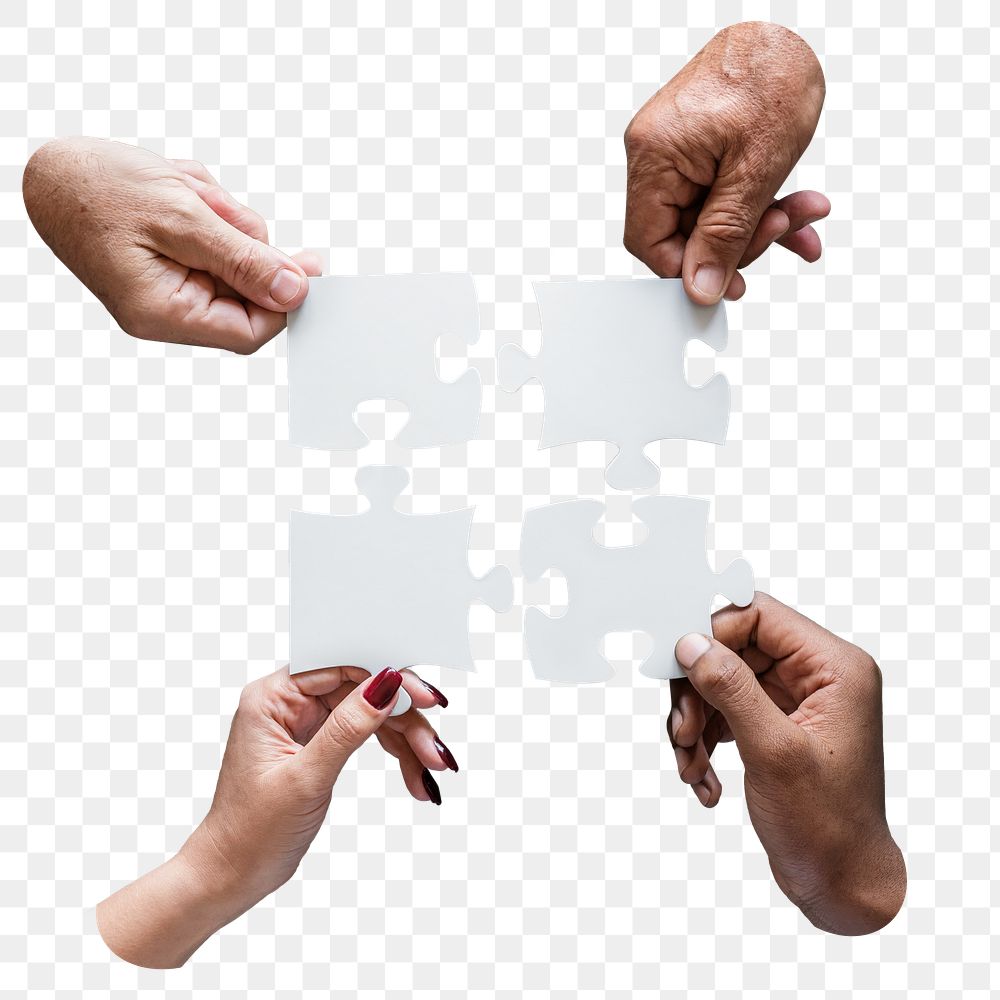 Hands holding  png puzzle sticker, transparent background