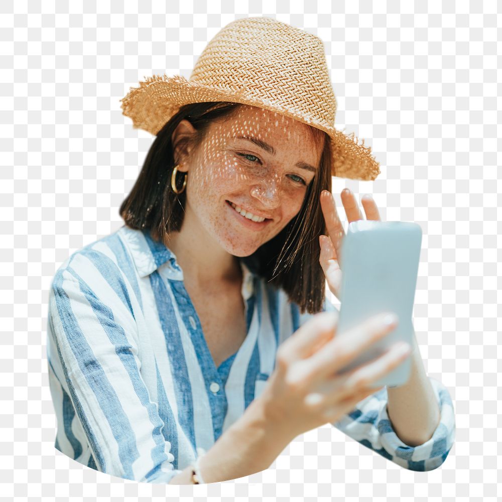 Woman video calling png sticker, transparent background