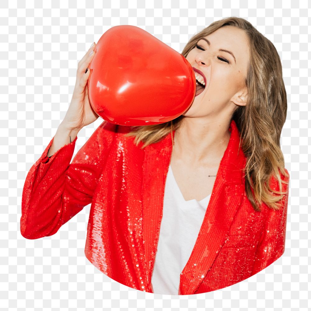 Heartbroken woman png eating the heart in transparent background