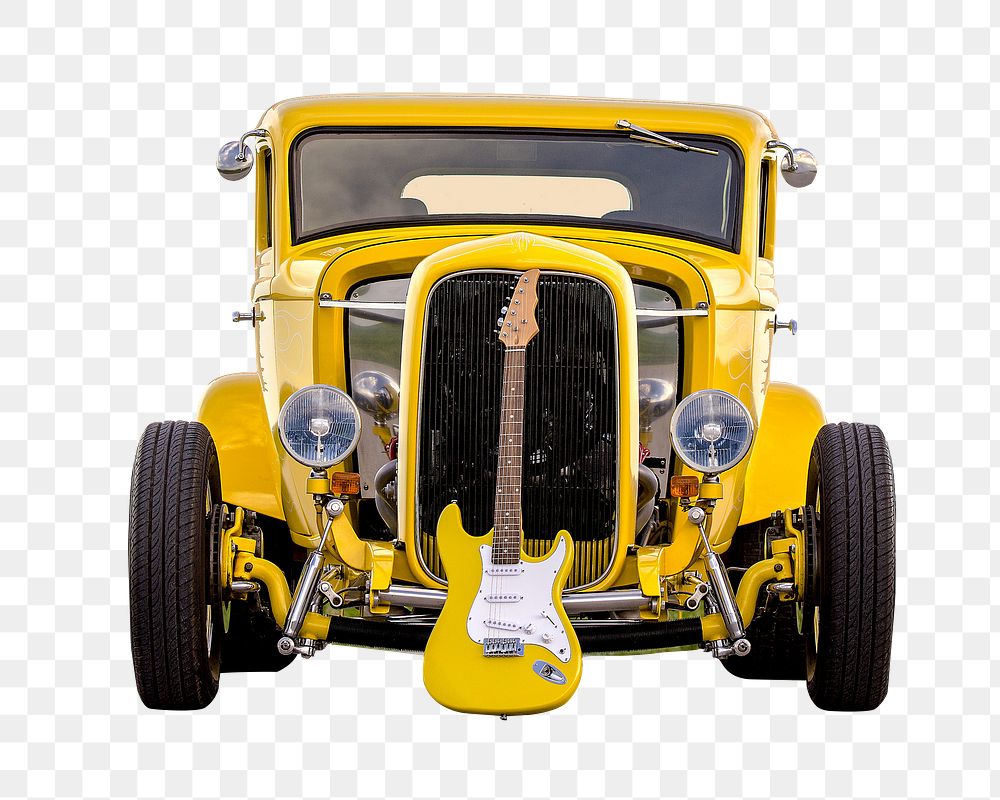 Yellow classic car png sticker, transparent background