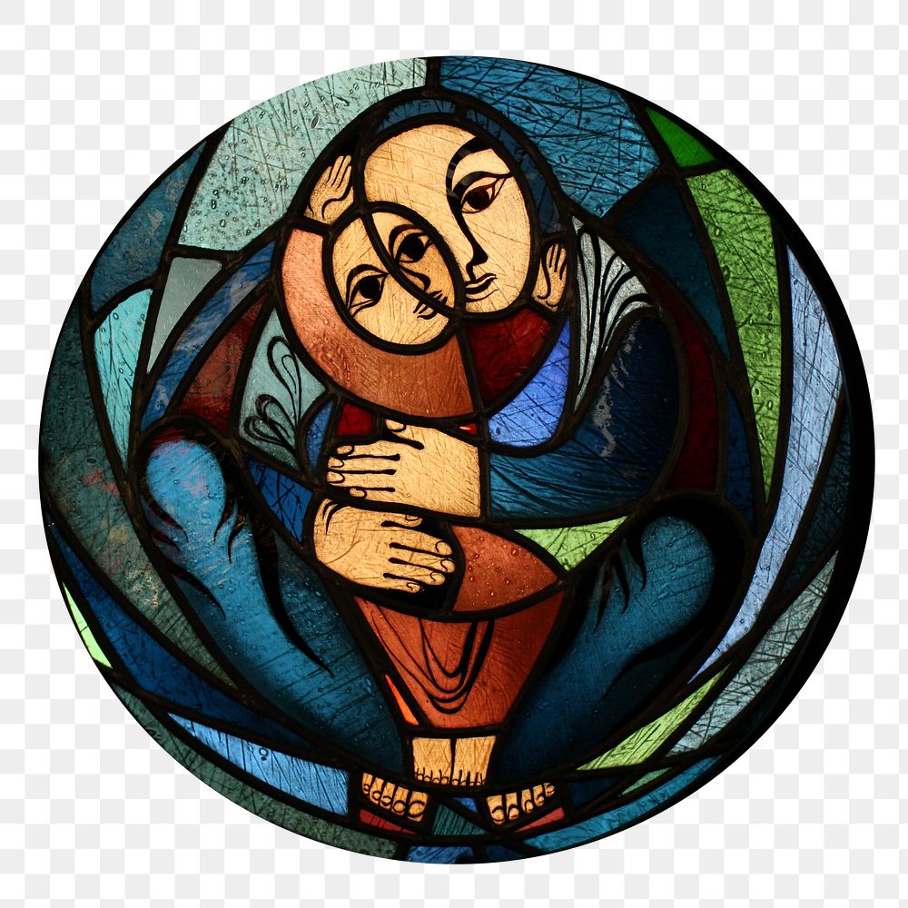 Png Mary & Jesus stained glass sticker, transparent background