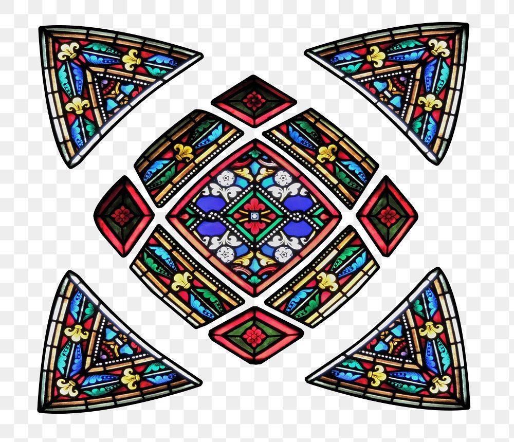 Stained glass png church  sticker, transparent background