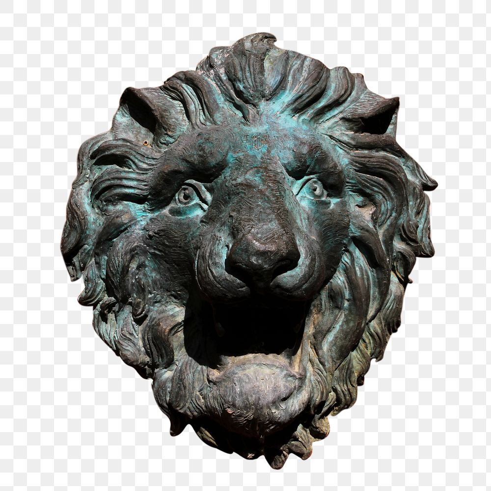 Lion head sculpture png sticker, transparent background