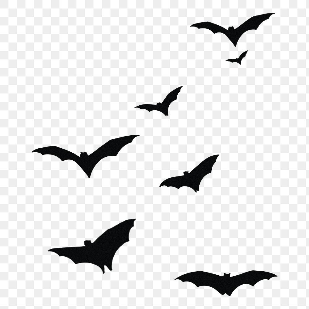 Flying bats silhouette png sticker, Halloween graphic, transparent background