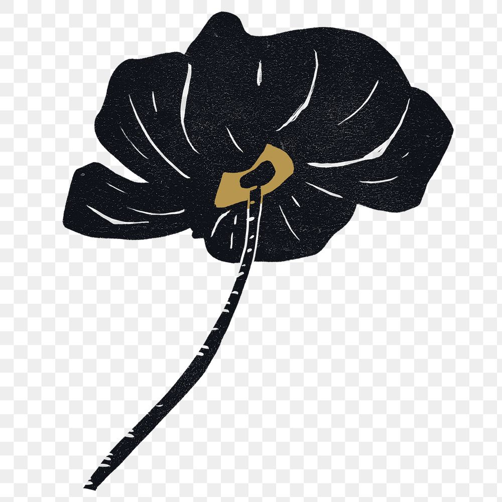 Black flower png aesthetic sticker, transparent background